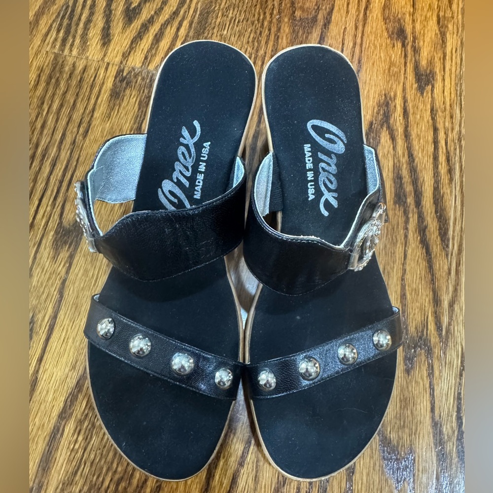 Onex Black Studded Slide Sandals with Silver & Crystal Accents